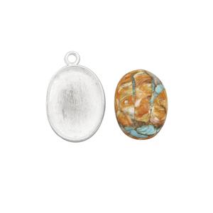 925 Silver Approx 20x12mm Oval Bezel Pendant With Blue Oyster Turquoise Cabochon (Pack of 1)