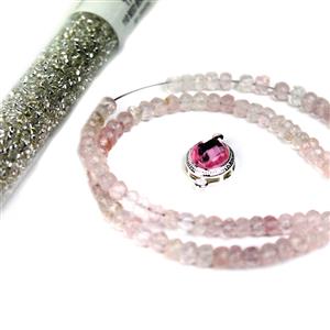 Pastel Pink; 50cts Rose Quartz, Silver Plated Rhinestone Box Clasp with Pink stone, 11/0s