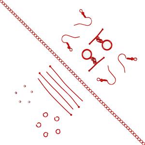 Red Plated Base Metal Red Coated 21pcs Findings Pack