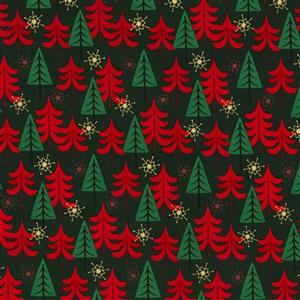 Rose & Hubble Scandi Christmas Trees Metallic Green Fabric 0.5m