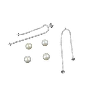 925 Sterling Silver Drop Earrings Zircon & With Freshwater Cultured Pearls (1 Pair)