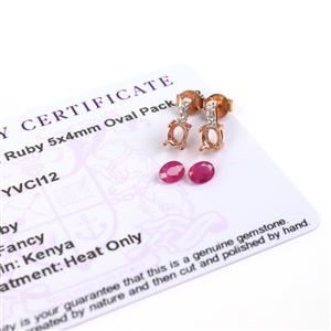 0.65cts Kenyan Ruby 5x4mm & Rose Gold Plated 925 Sterling Silver Oval Earring Mounts