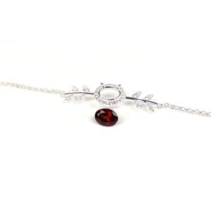 FIRE; 925 Sterling Silver Bracelet Mount With Cubic Zirconi with Garnet Oval Cabochon
