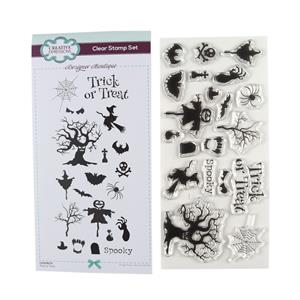 NEW Creative Expressions Designer Boutique Trick or Treat 4 in x 8 in DL Clear Stamp Set