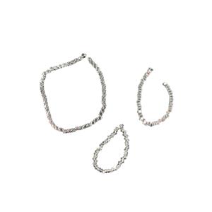 925 Sterling Silver Diamond Cut Spacer Bead 3 Strand Bundle, Approx 49pcs Per Strand, Approx 3mm (Cubic, Oblong, Irregular Shapes) 