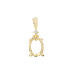 Gold Plated 925 Sterling Silver Oval Pendant Mount (To fit 8x6mm gemstone) Inc. 0.02cts White Zircon Brilliant Cut Rounds 1.25mm- 1pcs