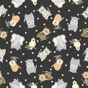 Henry Glass Into The Jungle Collection Tossed Animals Fabric 0.5m