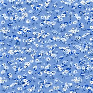 Liberty Garden Party Collection Darling Daisies Blue China Fabric 0.5m