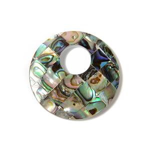 Round Donut Mosaic Abalone Pendant, Approx 30mm 