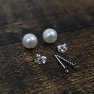 White Japanese Akoya Round Pearls Approx 7.5mm - 8mm (Pair) With 925 Sterling Silver Posts & Butterflies