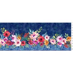 Glorious Garden Collection Floral Blue Border Fabric 0.5m