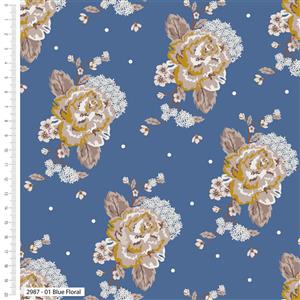 Stuart Hillard Blue Skies And Nutmeg Collection Blue Floral Fabric 0.5m