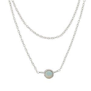 925 Sterling Silver 2 Row Cable chain Necklace with White Opal charm 16