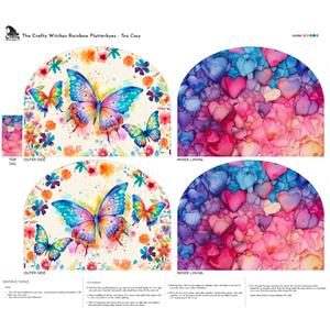 The Crafty Witches Rainbow Flutterbyes Tea Cosy Fabric Panel (70 x 82cm)