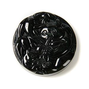 250cts Type A Black Jadeite Single Side Carving Panda Pendant, Approx 50mm, 1pc