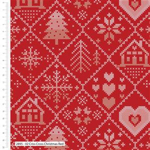 Stuart Hillard Christmas Cross Stitch Collection Criss Cross Christmas Red Fabric 0.5m