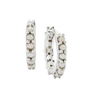925 Sterling Silver Hoop Earrings, Approx 15mm with White Freshwater Pearls (Pair of 1)
