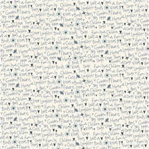 Lynette Anderson Something Borrowed Something Blue Collection Script Cream Fabric 0.5m