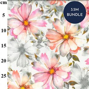Large Pink Floral Digital Linen-Cotton Prints Fabric Bundle (3.5m)