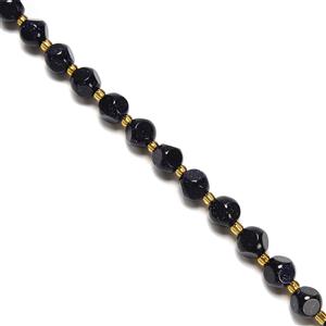 Blue Goldstone Fancy Cubes with Golden Seed Bead Spacers Approx 8mm, 38cm Strand