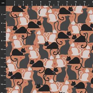 Fluffy Raffi Multi Cats on Sherbert Orange Fabric 0.5m