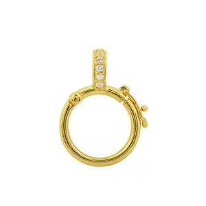 Gold 925 Sterling Silver Round Clasp Set with white Topaz, Approx 24x19mm, 