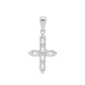 925 Sterling Silver Cross Oval Pendant Mount (To fit 4x3mm gemstones)- 1pcs