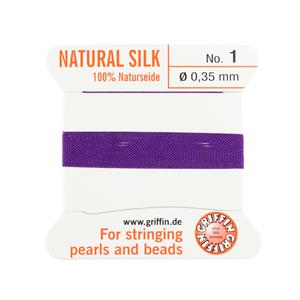 Silk Thread, Size #1, .35 mm / .014 in, Amethyst, with needle, 2 m / 6.5 ft