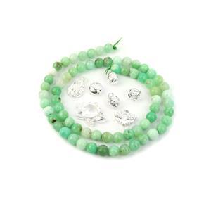 Zen; 85cts Chrysoprase Rounds 6mm, Silver Plated Base Metal Lotus Findings Pack 