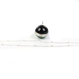 Spherical; 925 Sterling Silver Malachite & Black Onyx Pendant with 925 Sterling Silver Bea