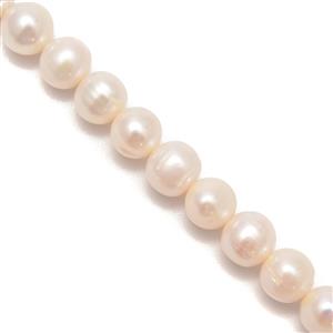 White Freshwater Cultured Potato Pearls Approx 9-10mm, 20cm Strand