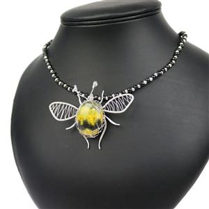 Buzz in the Hive; Bumble Bee Jasper Smooth Mix Shape Cabochons, Black Spinel Plain Rondelles, Base Metal Spacer Beads & Wire
