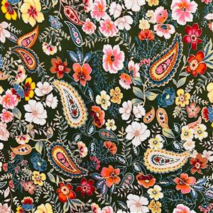 House of Alistair Paisley Floral Viscose - Olive. Sold by the Metre. RRP £12.99
