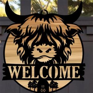 MDF Highland Cow welcome Barn Plaque 