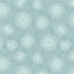 Lewis & Irene Sunflowers Collection Sunflower Outlines Pale Blue Fabric 0.5m