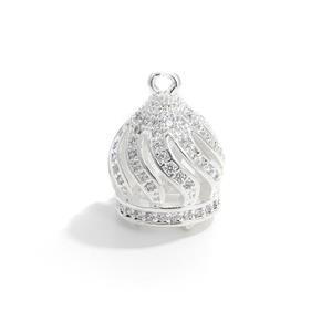 Silver Plated Base Metal Twist Tassel Cap with Cubic Zirconia, Approx 12x15mm 