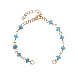 Rose Gold 925 Sterling Silver Sleeping Beauty Turquoise Beaded Bracelet with 1inch extender, total length 7inch 