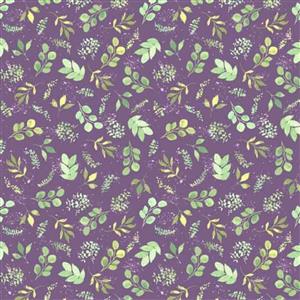 Briarwood Garden Greenery Purple Fabric 0.5m