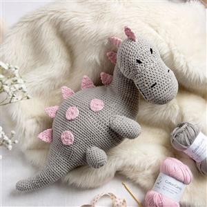 Wool Couture Grey & Pink Savvi The Dinosaur Amigurumi Crochet Kit With Free Crochet Hook Worth £4