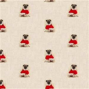 Christmas Pug All-Over Linen Look Fabric 0.5m