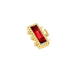 Gold Base Metal with Rose Glass Centre Box Clasp, 30mm x 8mm