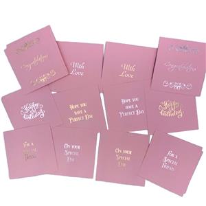 Soft Pink Sentiment Square Bundle in Silver & Gold - 6 Captions, 4 of Each - 240gsm  