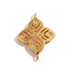 925 Sterling Silver Clover Connector with White Topaz, Approx 19x15mm
