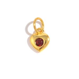 January Birthstone Collection: Gold 925 Sterling Silver Heart Charm with Garnet Approx 6mm 