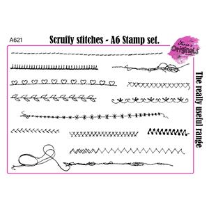 Janie's Originals - Scruffy Stitches - A6 Stamp Set