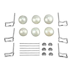 925 Sterling Silver Irregular Earrings Mini Make With White Freshwater Cultured Pearls Approx 7-8mm (3 Pairs)