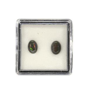 0.7cts Ethiopian Black Opal Oval Cabochon Approx 7x5mm Pack of 2 (S)