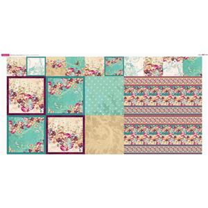 Debbi Moore Design Honey Meadow Variety Squares Teal and Red Velvet Fabric Panel (140 x 70cm)
