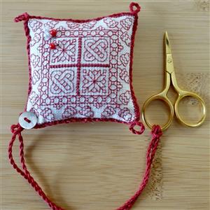 The Cross Stitch Guild Little Redwork Pincushion Kit with Scissors - on Aida