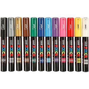 Posca Marker, assorted colours, no. PC-1M, line 0,7 mm, 12 pc/ 1 pack